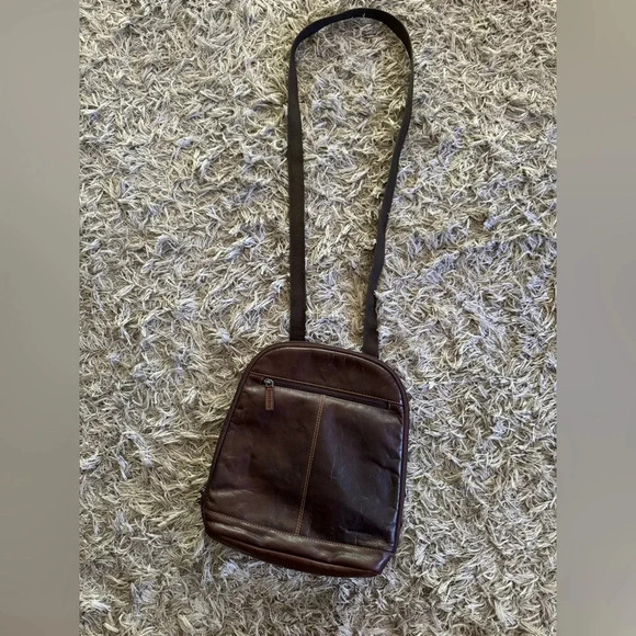 Jack Georges Brown Leather Double Zip Convertible Backpack Shoulder Bag - Picture 1 of 8